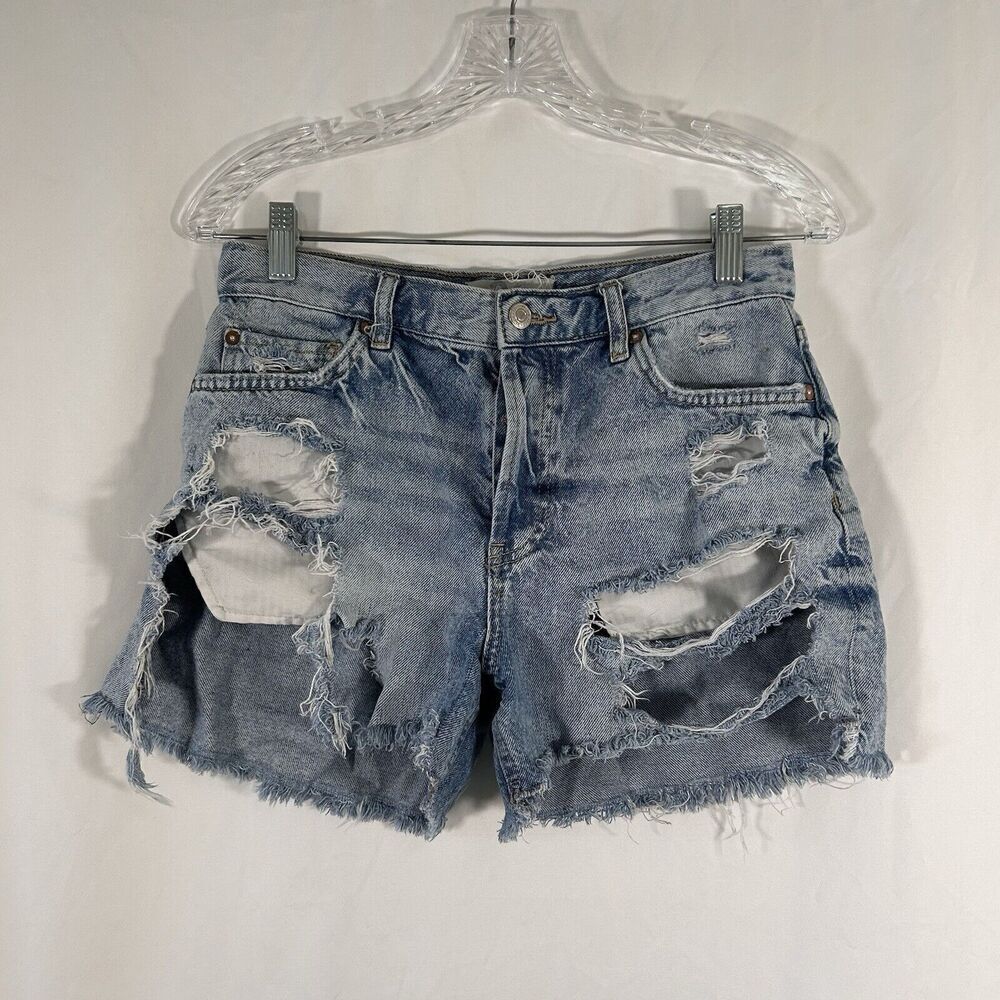 We the Free Cut Off Shorts Womens 26 Light Wash Blue Denim Distressed Button Fly